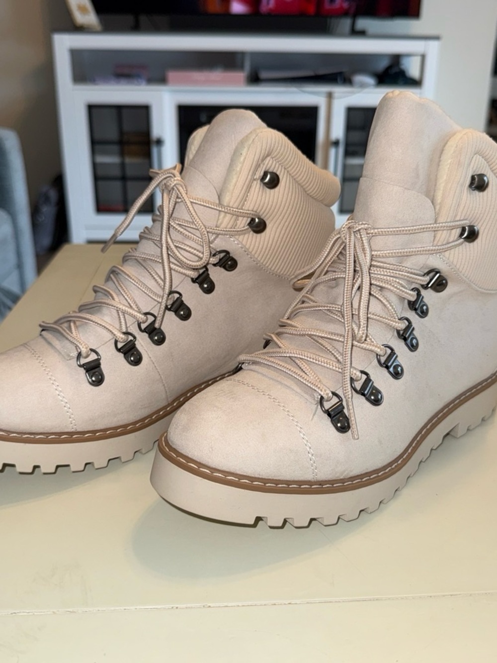 Natural Reflections Light Beige Lace-Up Hiking Boots